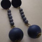 80’s Wood Vintage Blue Beaded Earrings