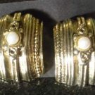 Vintage Bold Deep Gold Tone Pearl Accented Earrings