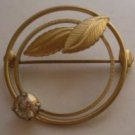 Vintage 50’s Circle Autumn Fall Leaf Brooch w/ Rhinestones