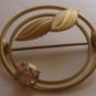 Vintage 50&acirc;��s Circle Autumn Fall Leaf Brooch w/ Rhinestones
