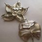 2 Vintage Textured Silver Tone Autumn Fall Brooches