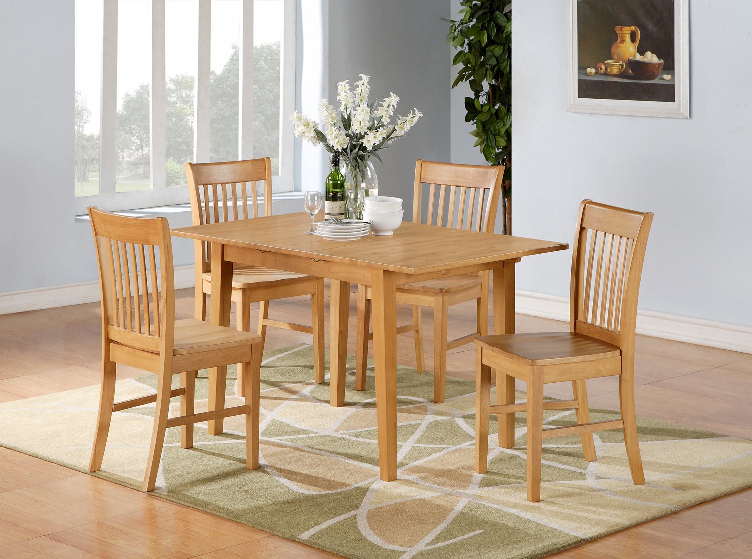 7-PC-Norfolk 32&acirc;��X54" Rectangular dinette table set & 6 chairs in OAK Finish. SKU: NF7-OAK-W