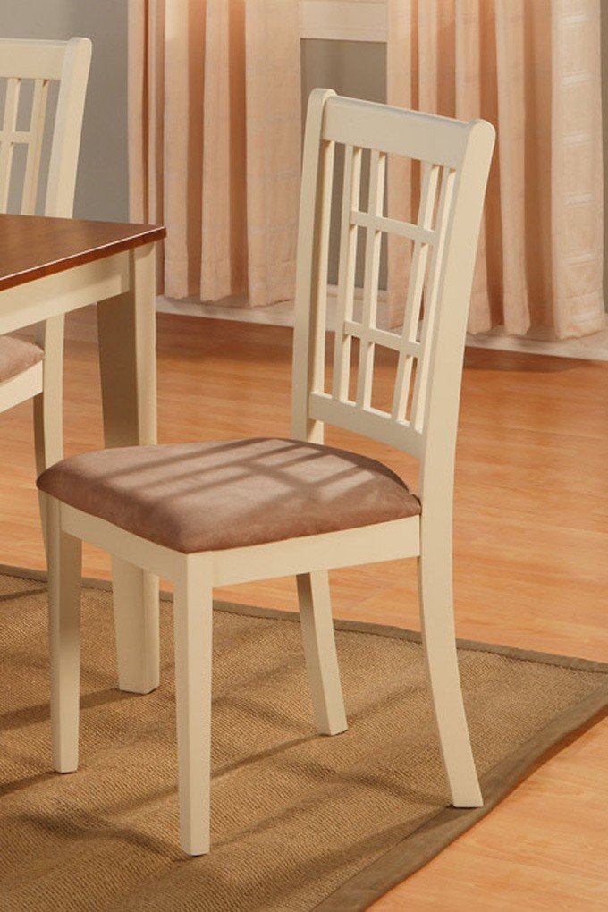 Set of 10 Nicoli dinette kitchen dining chair w/ dark upholstery seat in buttermilk & saddle brown