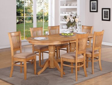 7-PC Vancouver Dining Set, Oval Table w/6 Microfiber Upholstery Chairs in Oak finish, SKU: V7-OAK-C