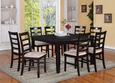 9PC Square Dining Table 54x54x30" with 8 Microfiber Upholstery Chairs in Cappuccino. SKU: FL9-CAP-C