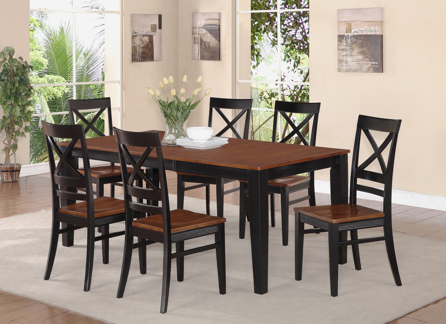 9-PC SET DINETTE DINING TABLE 40x78 WITH 8 WOOD SEAT CHAIRS BLACK ...