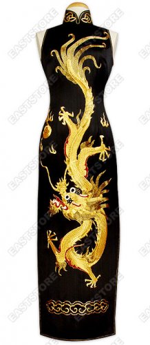 A-one Gold Embroidered Dragon Silk Cheongsam