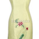Silk Phenix Flower Embroidered Knee-Length Qipao