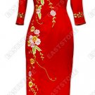 Well-off Floral Embroidery 3/4-Length Silk Cheongsam