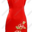 Jubilant Peony Embroidered Knee-Length Silk Cheongsam