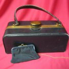 Vintage Purse Evans Elegance Leather & Brass Box  Handbag w Change Purse 1953