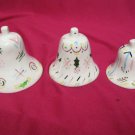VINTAGE LOT 3 NESTING BELLS PORCELAIN ? HANGING ORNAMENTS HAND PAINTED MISTLETOE
