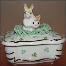 IRISH DRESDEN TRINKET BOX TWO BUNNIES