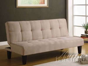 BEIGE MICROFIBER ADJUSTABLE FUTON SOFA