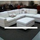 3PC CREAM BONDED LEATHER MATCH SECTION SOFA W/ OTTOMAN