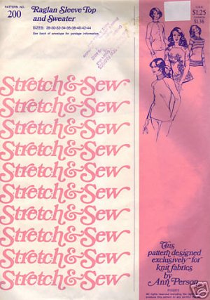 Vintage Sewing Patterns Stretch & Sew 200 Raglan Blouse FREE SHIPPING