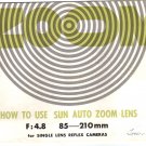 SUN Auto Zoom original MANUAL for SLR camera Lens Vintage FREE SHIPPING