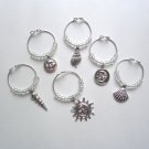 Silver Nautical Theme Wine Charms: 6 Set