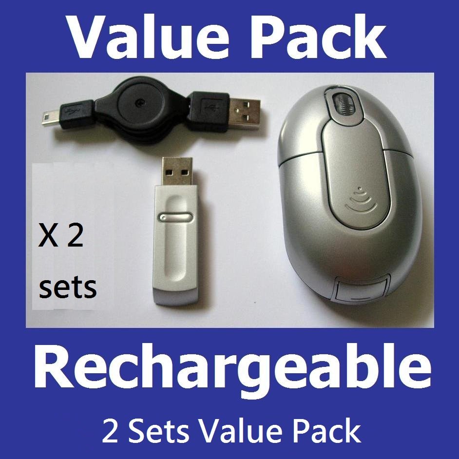 2 Sets of Rechargeable Mini Wireless USB Optical Cordless Mouse