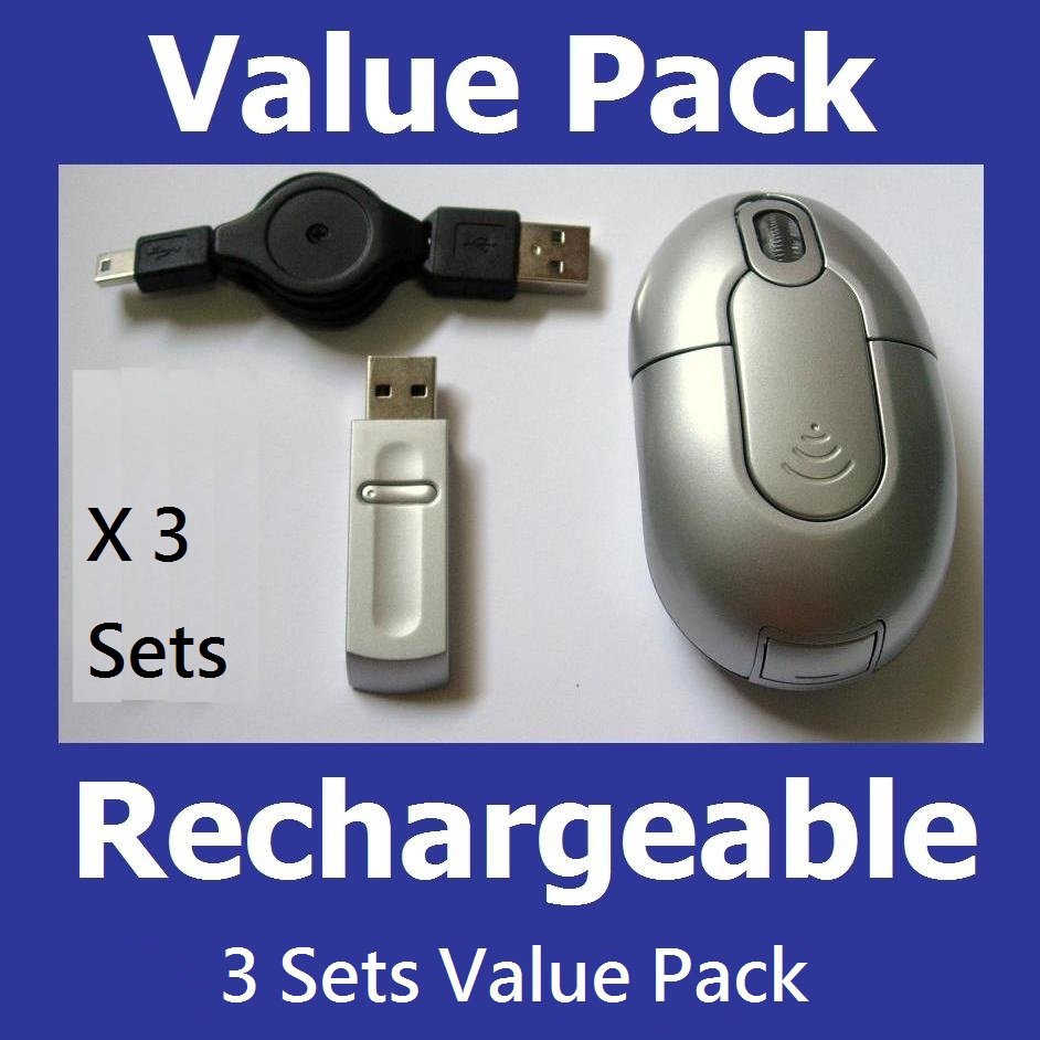3 Sets of Rechargeable Mini Wireless USB Optical Cordless Mouse