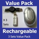 3 Sets of Rechargeable Mini Wireless USB Optical Cordless Mouse