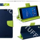 Genuine Mercury Goospery Fancy Diary Wallet Case Cover for Sony Xperia Z2 Navy+Lime
