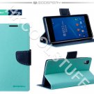 Genuine Mercury Goospery Fancy Diary Wallet Case Cover for Sony Xperia Z2 Mint+Navy
