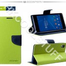 Genuine Mercury Goospery Fancy Diary Wallet Case Cover for Sony Xperia Z2 Lime+Navy