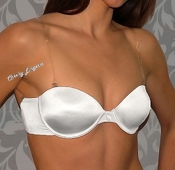 32D White Strapless Invisible Multiway Push Up Clear Back Strap Bra