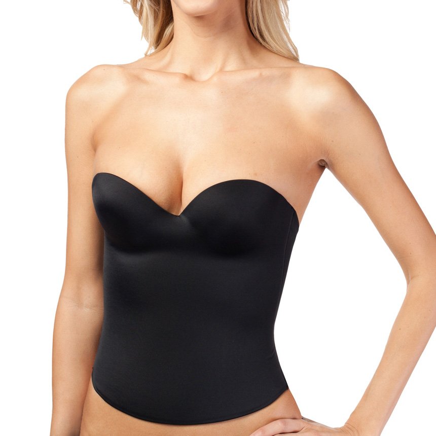 32B Black Strapless Bridal Seamless Low Back Bustier Corset Push Up