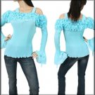 New Sexy Plus Size Long Sleeve Baby Blue Top