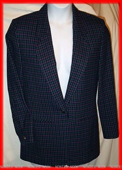 FREE SHIPPING PENDLETON Mills Blazer VIRGIN WOOL purple green houndstooth Classic plaid vintage 6