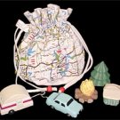 FREE SHIPPING MIDWEST road MAP bag & WOODEN camping campsite figures SET educational toy NEW NIB