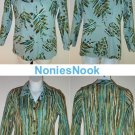 FREE SHIPPING reversible COTTON LINEN BLAZER tropical leaf button blue green Medium