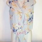 Blue Floral SILK crop top Tie Front short shirt Silks by Bill Blass S small