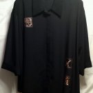 Long Black Top GIRAFFE Jungle Animal Print embroidered SHIRT plus 34w silky flow