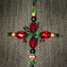 Beaded Cross Christmas Ornament in Amber and Green