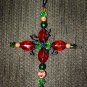 Beaded Cross Christmas Ornament in Amber and Green