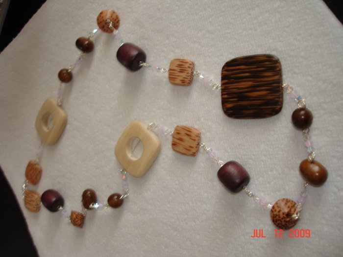 Genuine Swarovski and wood beaded necklace