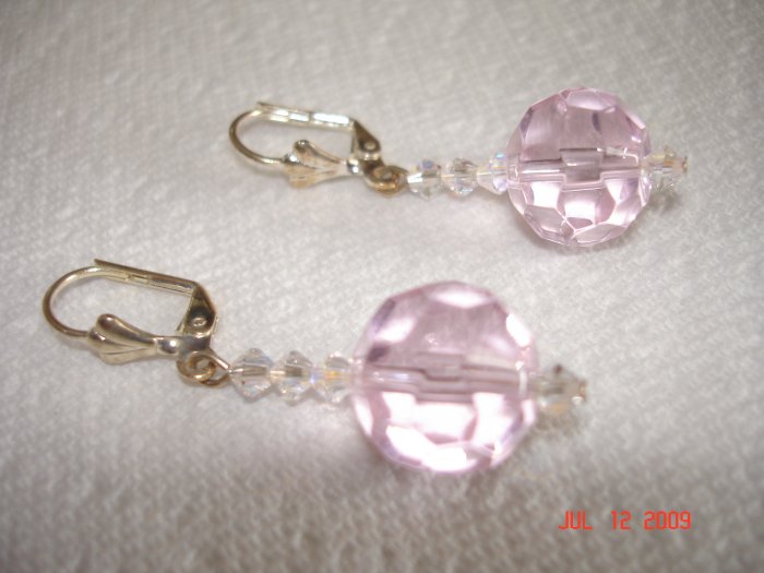 Baby pink and Swarovski crystal earings