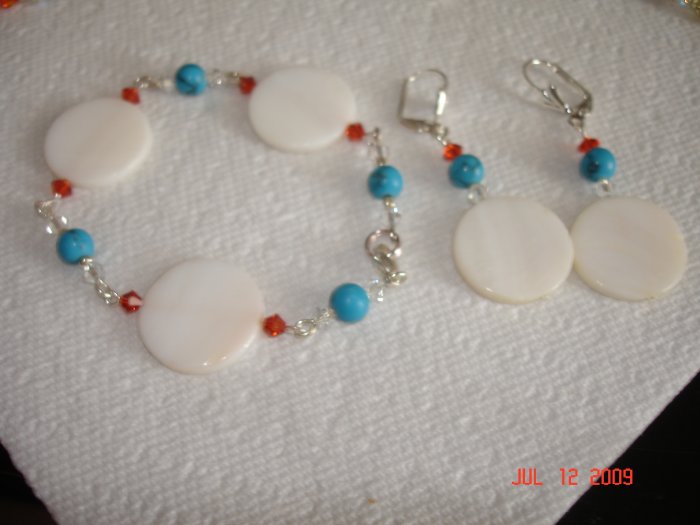 Swarovski and shell bracelet and earing set
