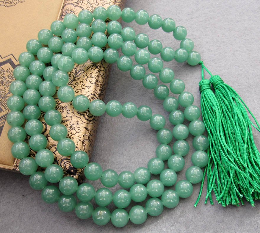 Tibet Buddhist 108 Jade Beads Prayer Mala Necklace 10mm ZZ073