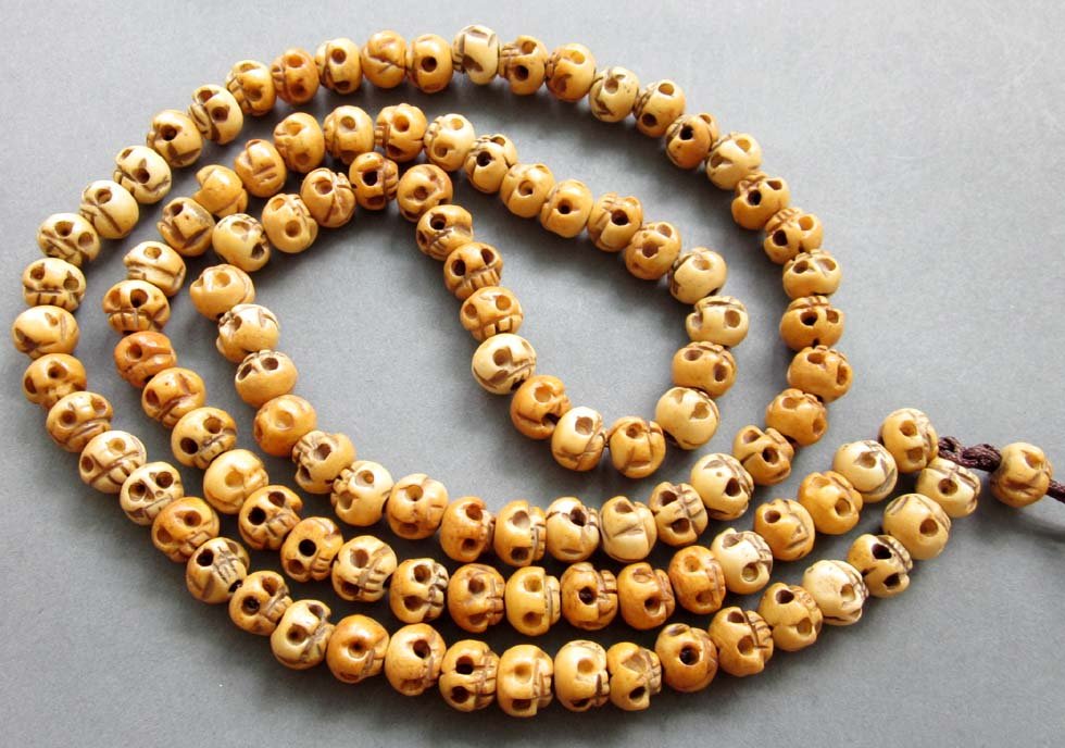 Tibet Buddhist 108 Ox Bone Skull Beads Prayer Mala Necklace ZZ127