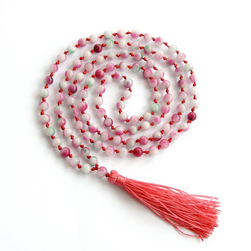 6mm Round Colorful Stone Meditation Yoga Tibet Buddhist 108 Prayer Beads Mala Knotted ZZ285