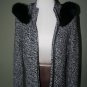 WOMANS SAKS CASHMERE HOODIE WITH BLUE FOX TRIM, SIZE M