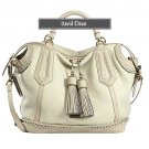 David Eikon Silvana Beige Stitch-Trimmed Leather Satchel Bag