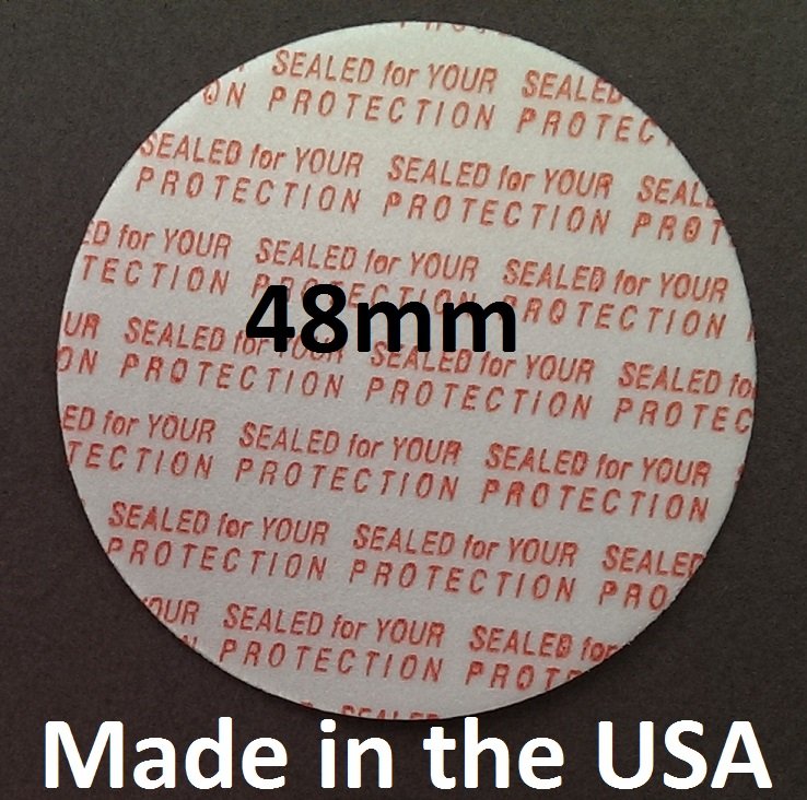 Pack of 100 Press and Seal Cap Liners 48mm Foam Safety Tamper Seals