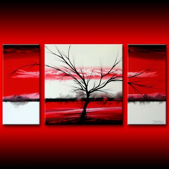 Red modern art landscape canvas painting 24x48