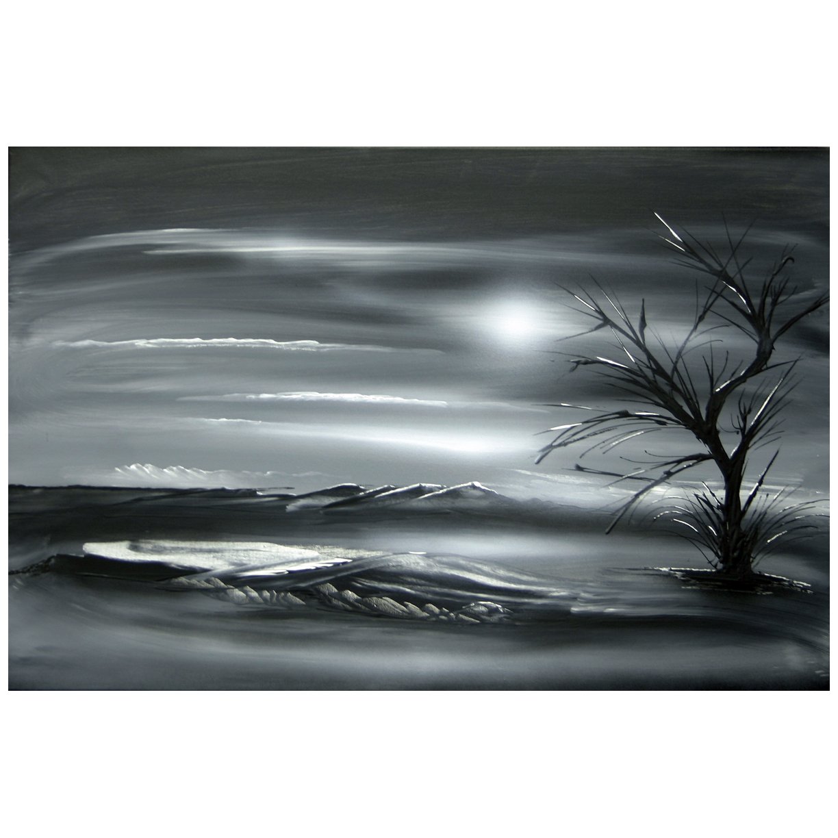 black and white paintings of landscape