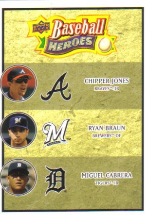 2008 Upper Deck Heroes  #189 Chipper Jones / Ryan Braun / Miguel Cabrera